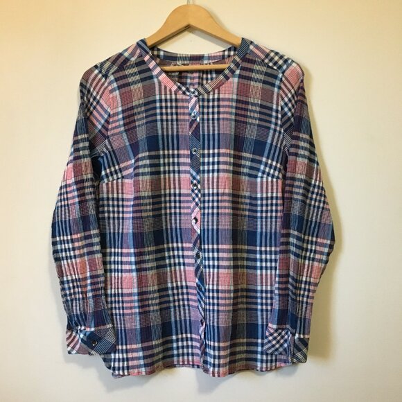 Plaid Sheer Cotton Candy Pink & Blue Classic Button Down Shirt - Picture 3 of 14